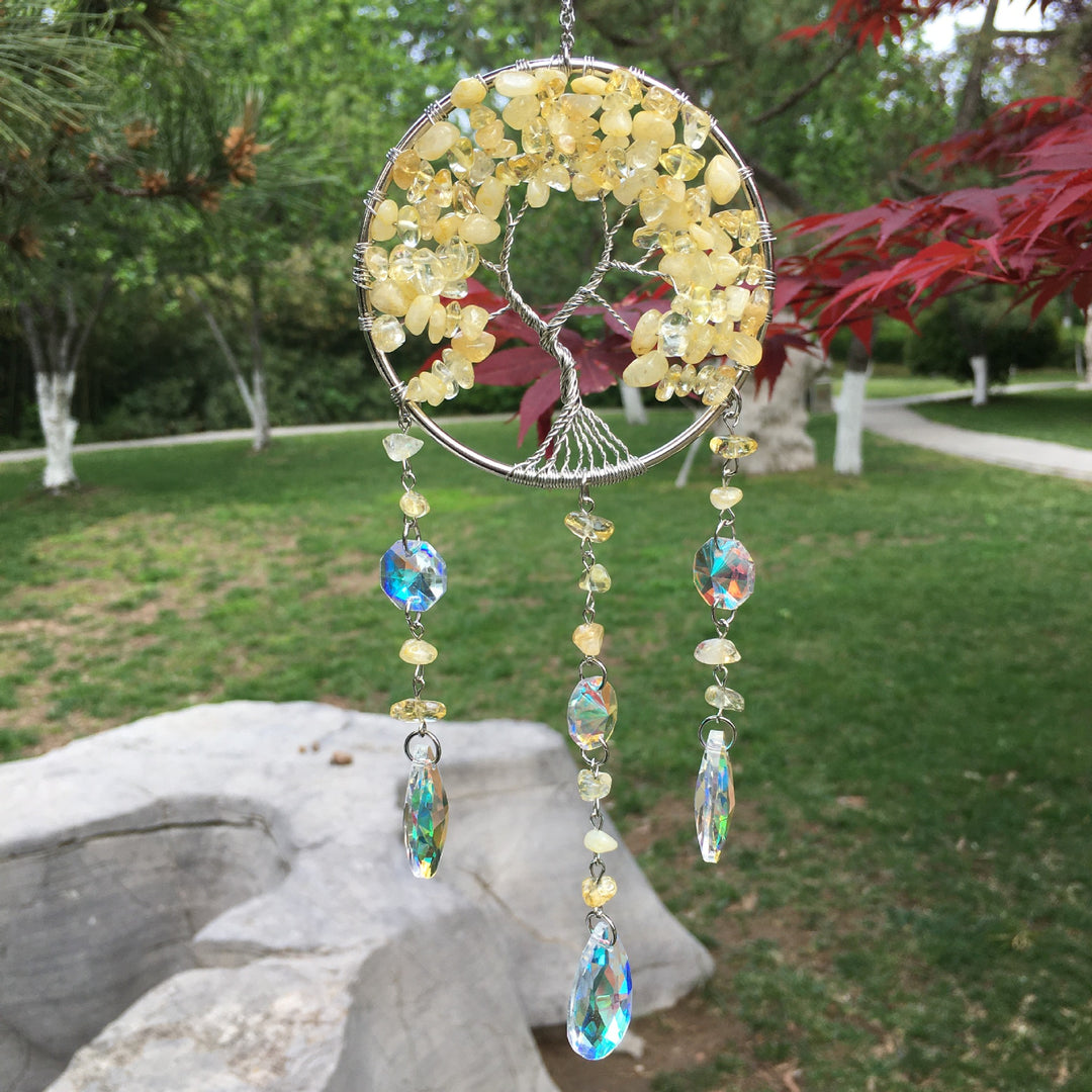 Carillon éolien en cristal naturel avec arbre de vie Olivenorma 
