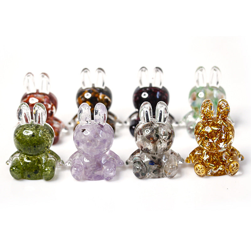 Ornement de bureau en forme de lapin en colle de cristal Olivenorma Décoration en pierres précieuses