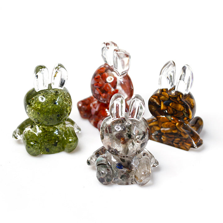 Ornement de bureau en forme de lapin en colle de cristal Olivenorma Décoration en pierres précieuses