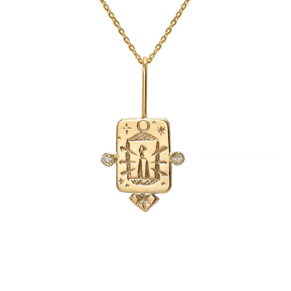 Collier Olivenorma en acier inoxydable avec cartes de tarot incrustées de zircones - Ermite - image 3