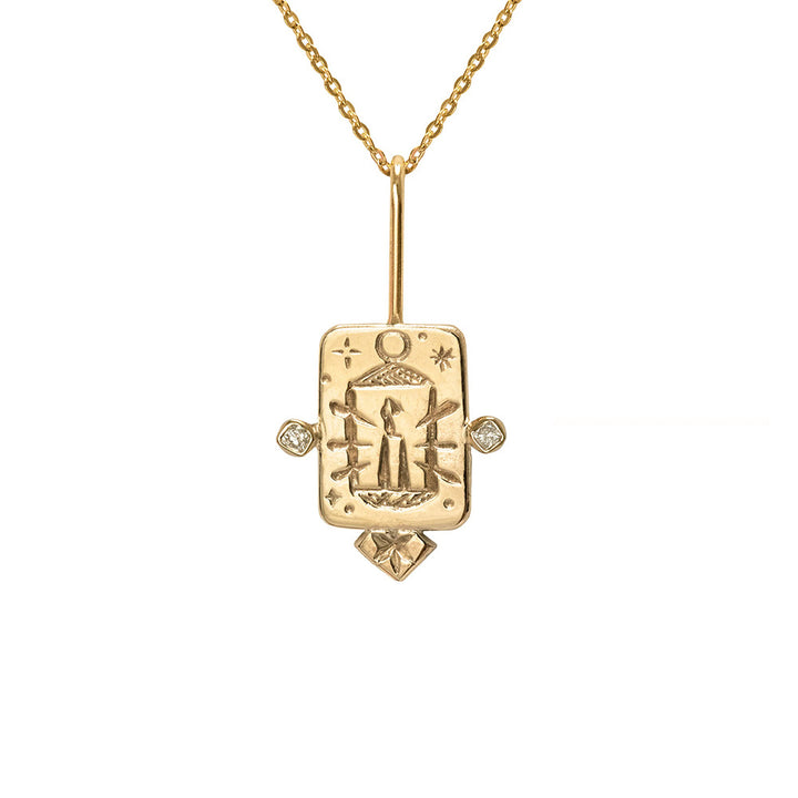 Collier Olivenorma en acier inoxydable avec cartes de tarot incrustées de zircones - Ermite - image 3