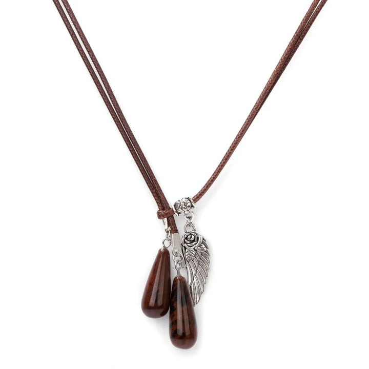 Collier pendentif en pierre naturelle avec ailes en cuir et corde Olivenorma 
