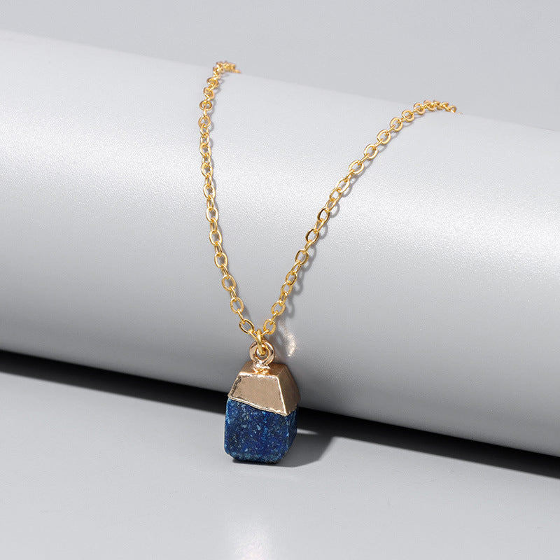 Collier en pierre brute à coupe carrée de style doux Olivenorma 