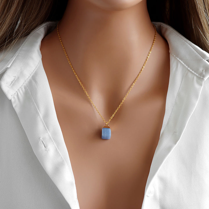 Collier en pierre brute à coupe carrée de style doux Olivenorma 