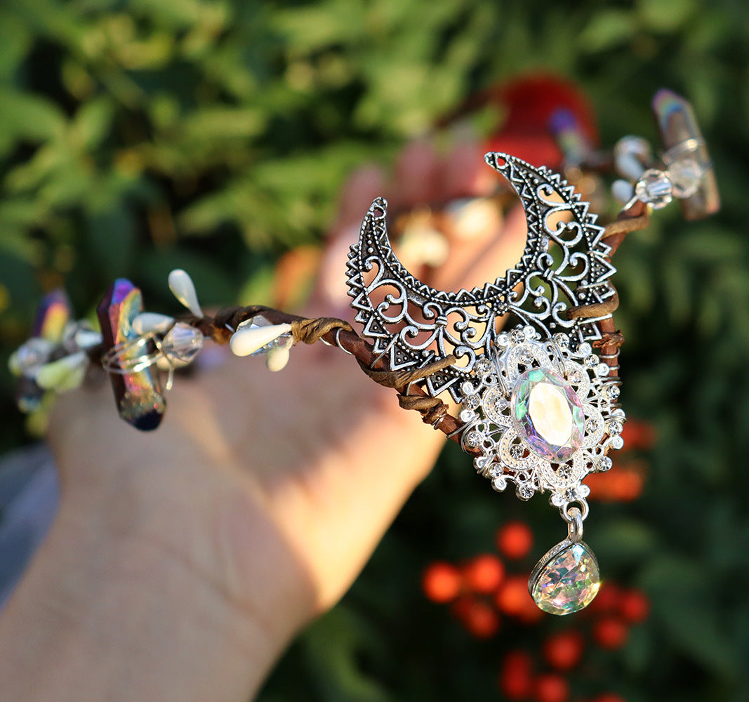 Couronne de lune Wiccan en pierre de cristal naturel Olivenorma - Pendentif goutte d'eau en cristal et lune plaqués or - image 14