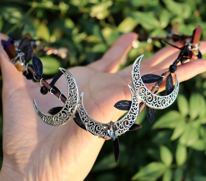 Couronne de lune Wiccan en pierre de cristal naturel Olivenorma - Obsidienne et argent Trois Lunes - image 2