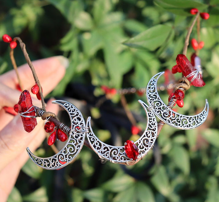 Couronne de lune Wiccan en pierre de cristal naturel Olivenorma - Quartz rubis et argent Trois lunes - image 7