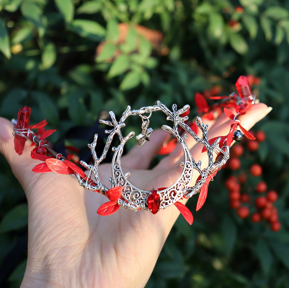 Couronne de lune Wiccan en pierre de cristal naturel Olivenorma - Quartz rubis et brindilles Lune et étoiles - image 8