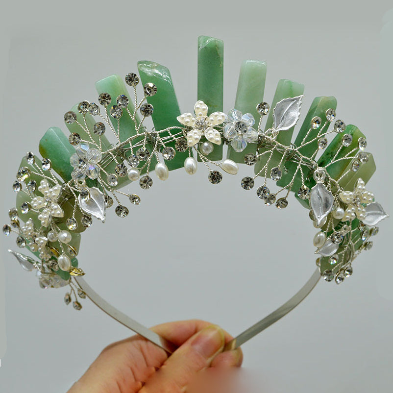 Serre-tête en fleurs fait main Olivenorma Couronne en cristal naturel - Fleur en aventurine verte et fil d'argent - image 12
