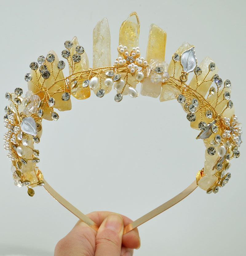 Serre-tête en fleurs fait main Olivenorma Couronne en cristal naturel - Fleur en fil d'or et citrine - image 17
