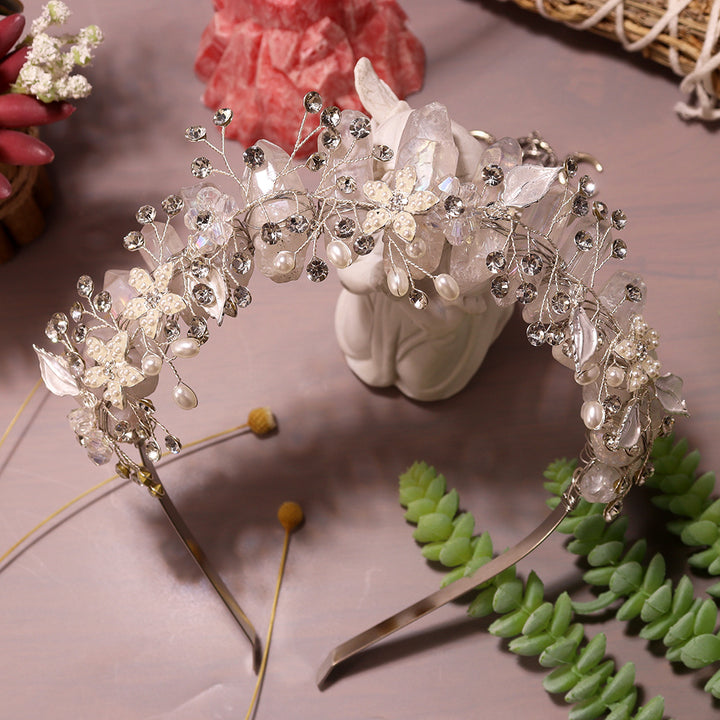 Serre-tête en fleurs fait main Olivenorma Couronne en cristal naturel - Fleur en quartz clair et fil d'argent - image 26