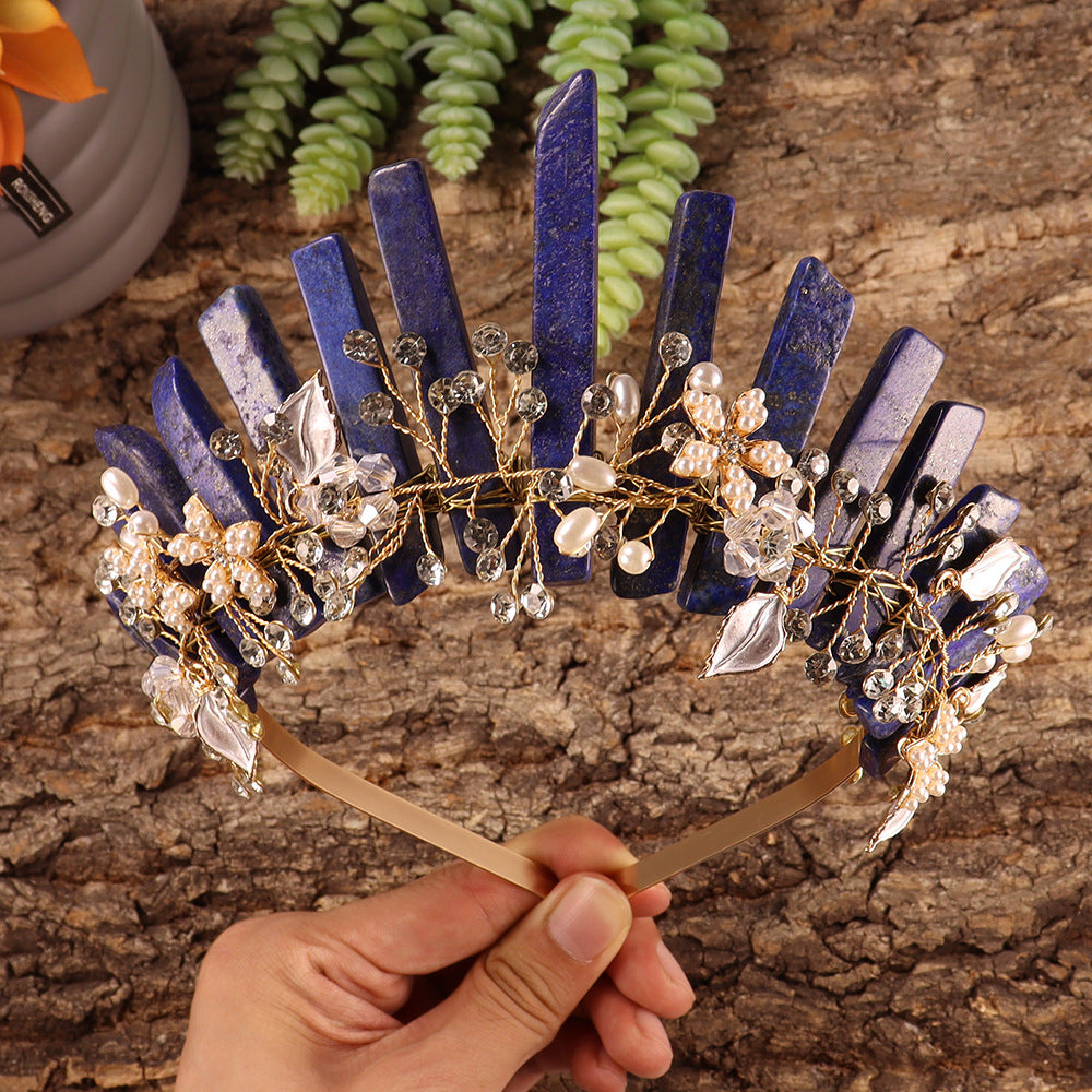 Serre-tête en fleurs fait main Olivenorma Couronne en cristal naturel - Fleur en lapis-lazuli et fil d'or - image 30