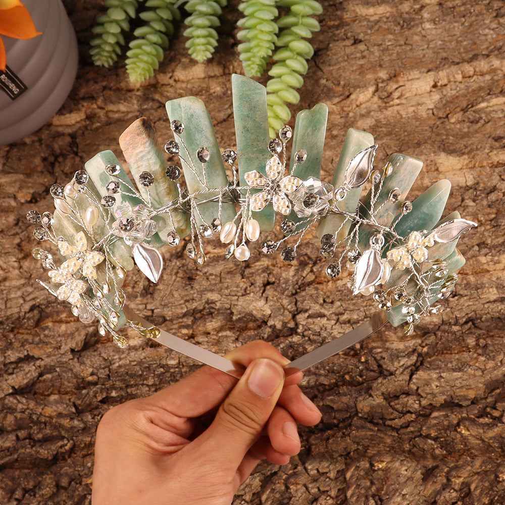 Serre-tête en fleurs fait main Olivenorma Couronne en cristal naturel - Fleur en amazonite et fil d'argent - image 32