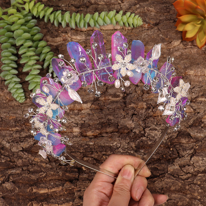 Serre-tête en fleurs fait main Olivenorma Couronne en cristal naturel - Cristal violet-bleu électroplaqué - image 42