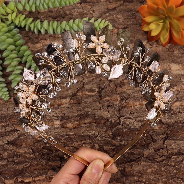 Serre-tête en fleurs fait main Olivenorma Couronne en cristal naturel - Fleur en quartz fumé et fil d'or - image 34
