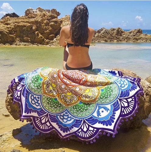 Tapis de yoga rond à imprimé polygonal Olivenorma