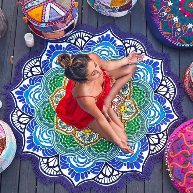 Tapis de yoga rond à imprimé polygonal Olivenorma