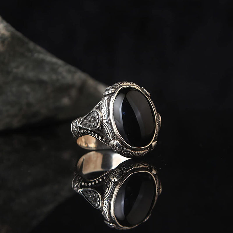 Olivenorma « Gardien de la nuit » – Bague en obsidienne vintage