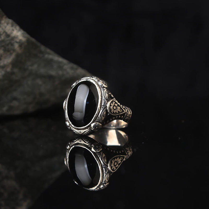 Olivenorma « Gardien de la nuit » – Bague en obsidienne vintage