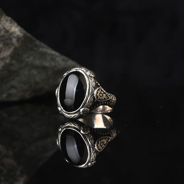 Olivenorma « Gardien de la nuit » – Bague en obsidienne vintage