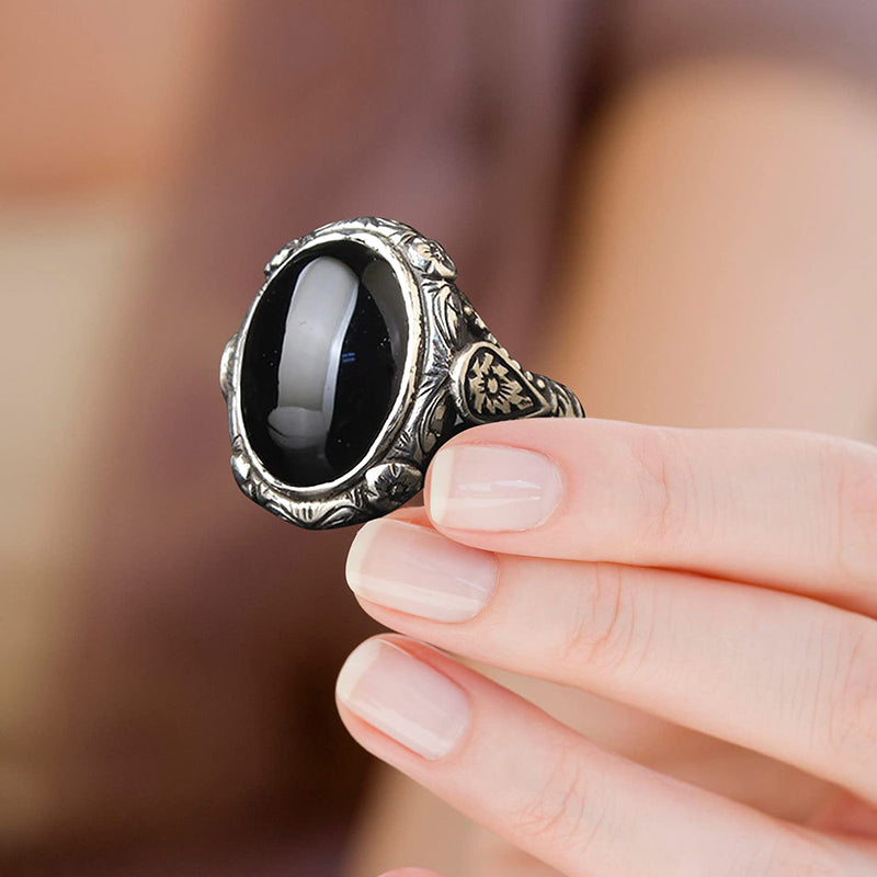Olivenorma « Gardien de la nuit » – Bague en obsidienne vintage