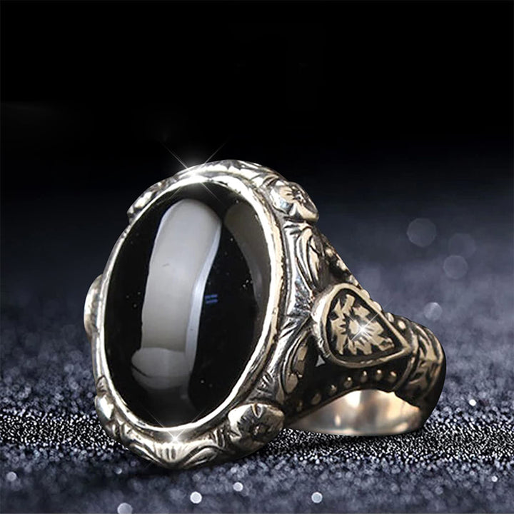 Olivenorma « Gardien de la nuit » – Bague en obsidienne vintage