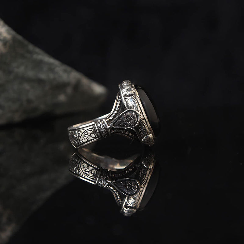 Olivenorma « Gardien de la nuit » – Bague en obsidienne vintage