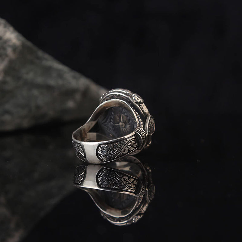 Olivenorma « Gardien de la nuit » – Bague en obsidienne vintage