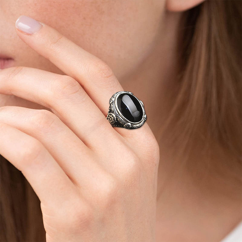 Olivenorma « Gardien de la nuit » – Bague en obsidienne vintage