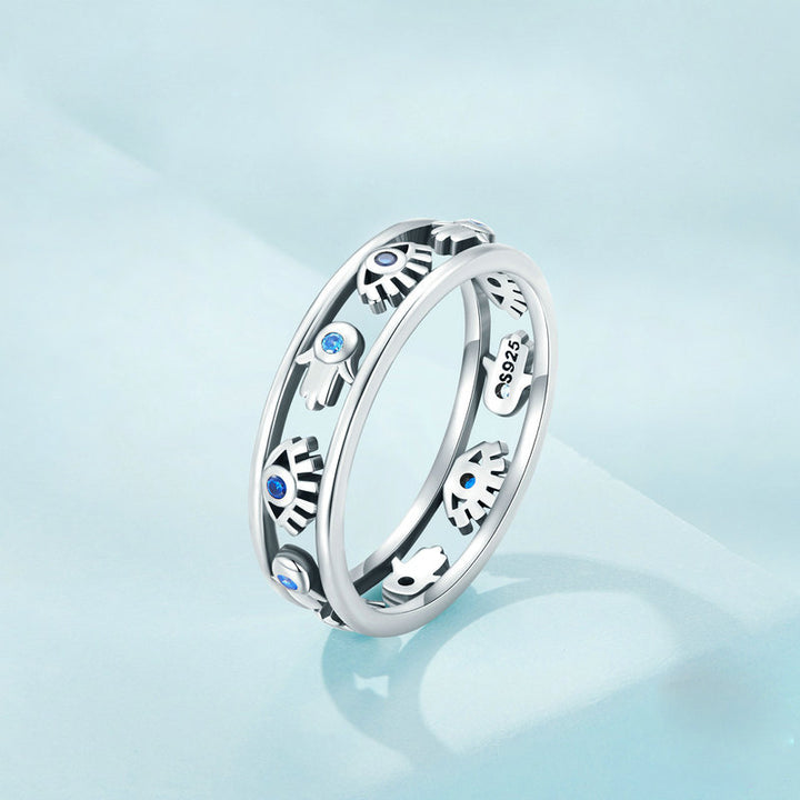 Bague Olivenorma en argent sterling S925 avec pendentif Hamsa et mauvais œil