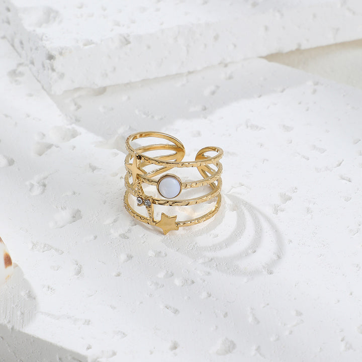 Bague ouverte ajustable en acier titane décorée d'étoiles Olivenorma