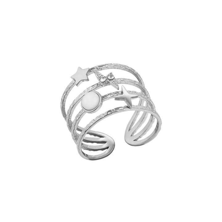 Bague ouverte ajustable en acier titane décorée d'étoiles Olivenorma