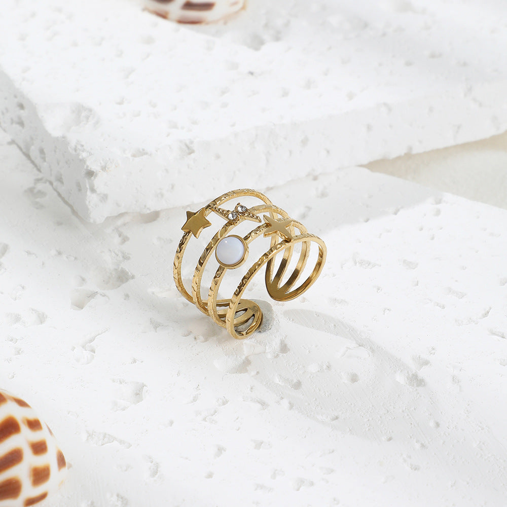 Bague ouverte ajustable en acier titane décorée d'étoiles Olivenorma