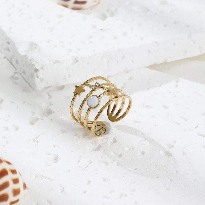 Bague ouverte ajustable en acier titane décorée d'étoiles Olivenorma