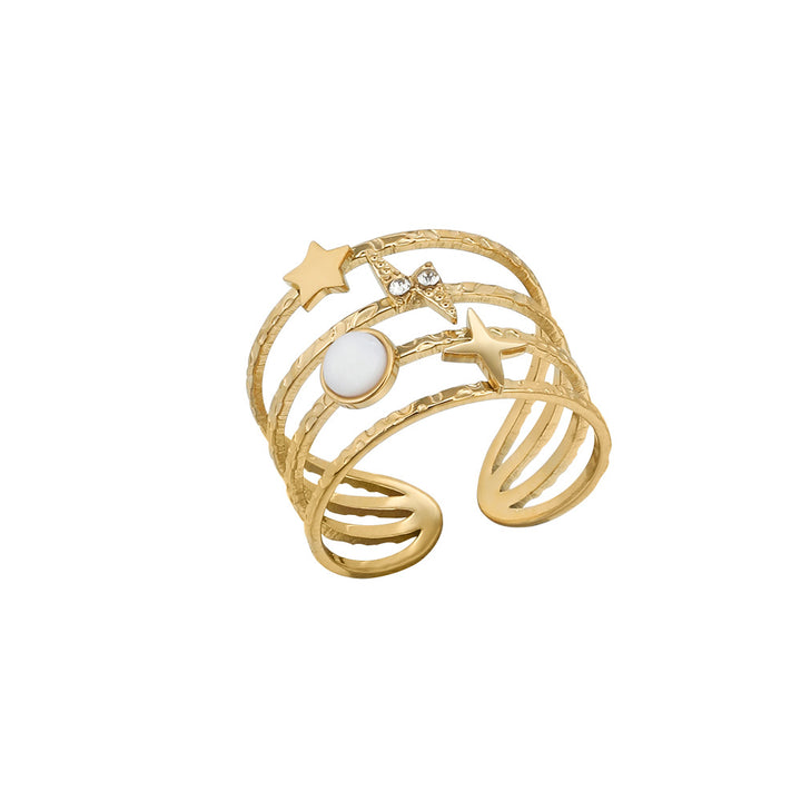 Bague ouverte ajustable en acier titane décorée d'étoiles Olivenorma