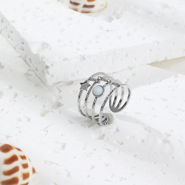 Bague ouverte ajustable en acier titane décorée d'étoiles Olivenorma