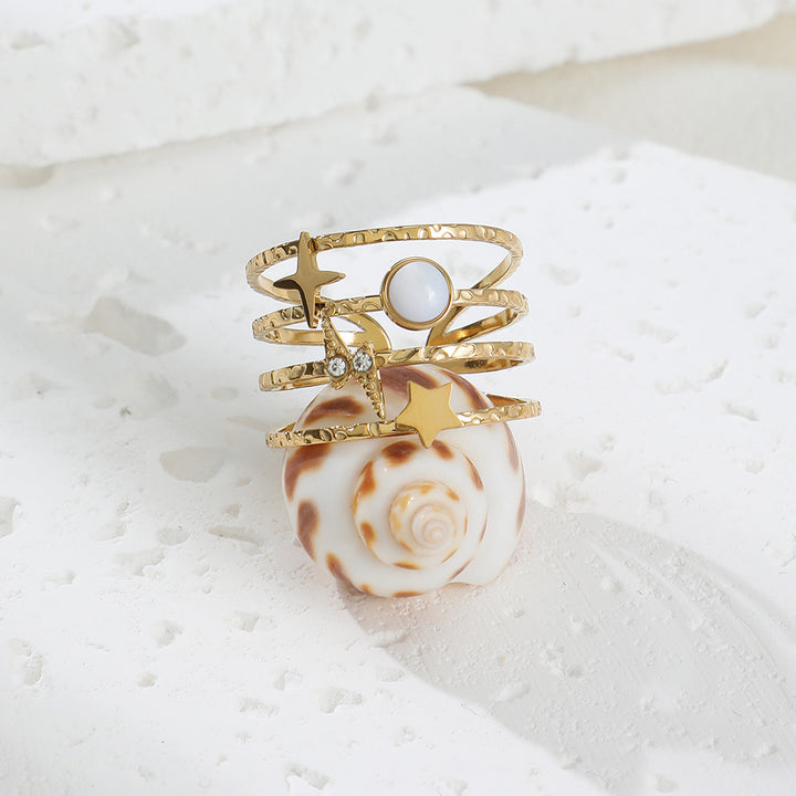 Bague ouverte ajustable en acier titane décorée d'étoiles Olivenorma