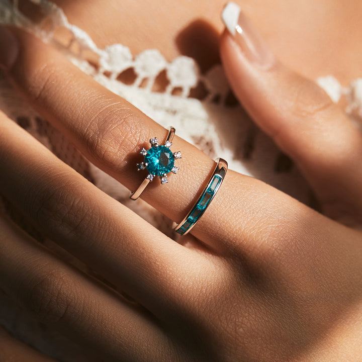 Bague en argent sterling S925 avec tourmaline Paraiba et tournesol Olivenorma