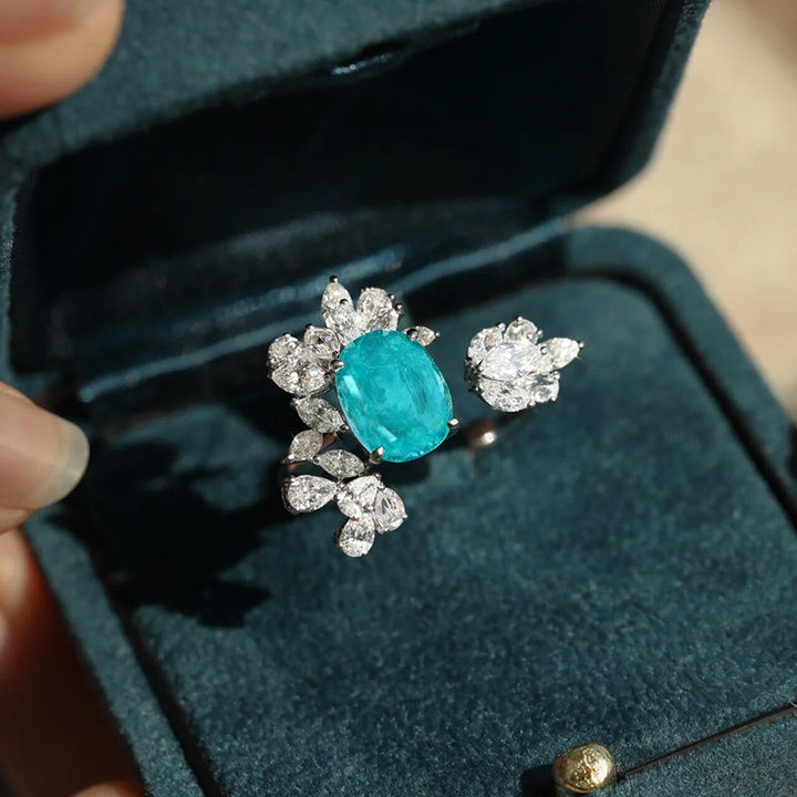 Bague ajustable avec décor de feuille de tourmaline Olivenorma Paraiba