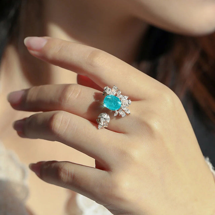 Bague ajustable avec décor de feuille de tourmaline Olivenorma Paraiba