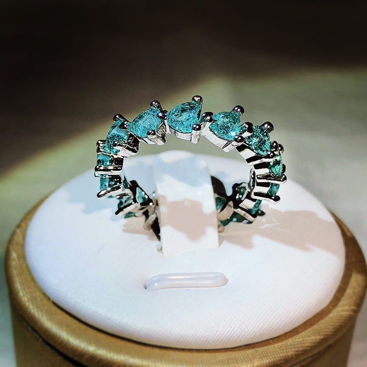 Bague tandem en forme de cœur avec tourmaline Paraiba Olivenorma