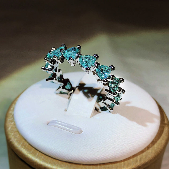 Bague tandem en forme de cœur avec tourmaline Paraiba Olivenorma