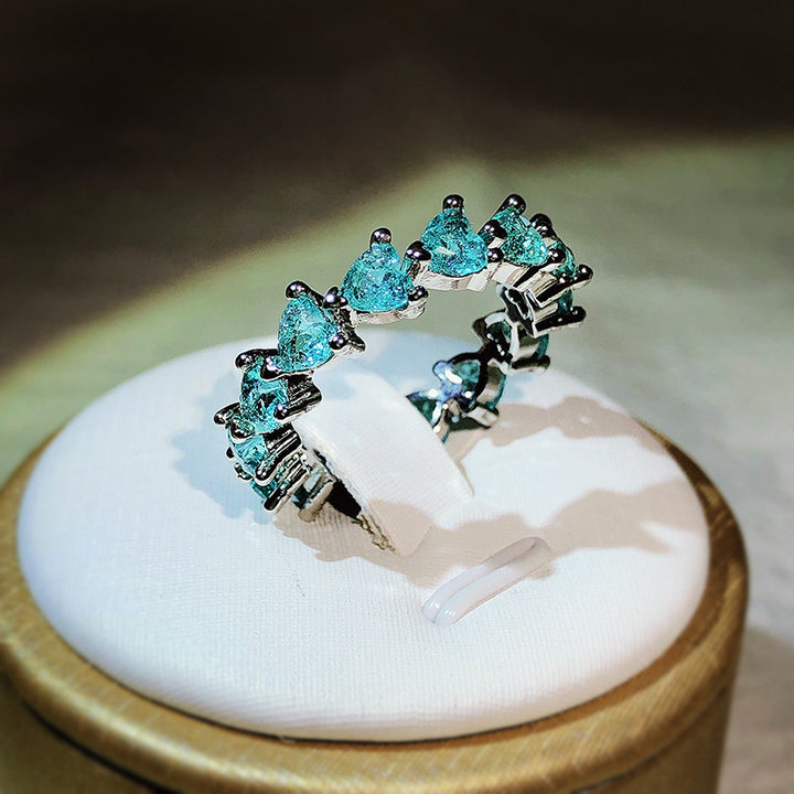 Bague tandem en forme de cœur avec tourmaline Paraiba Olivenorma