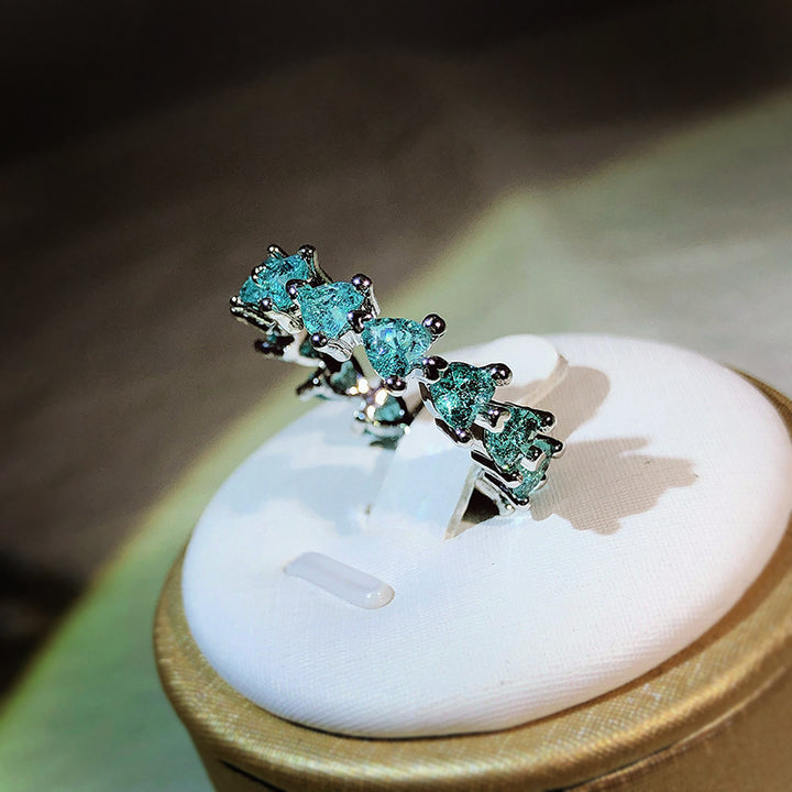 Bague tandem en forme de cœur avec tourmaline Paraiba Olivenorma