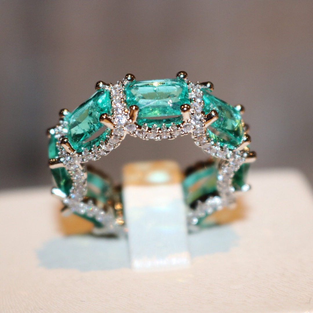 Bague d'éternité complète en tourmaline Paraiba bleu océan Olivenorma - Taille britannique T1/2 (US 10) - image 0