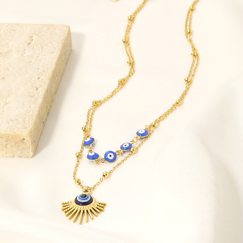 Collier double couche contre le mauvais œil à colle bleue Olivenorma 