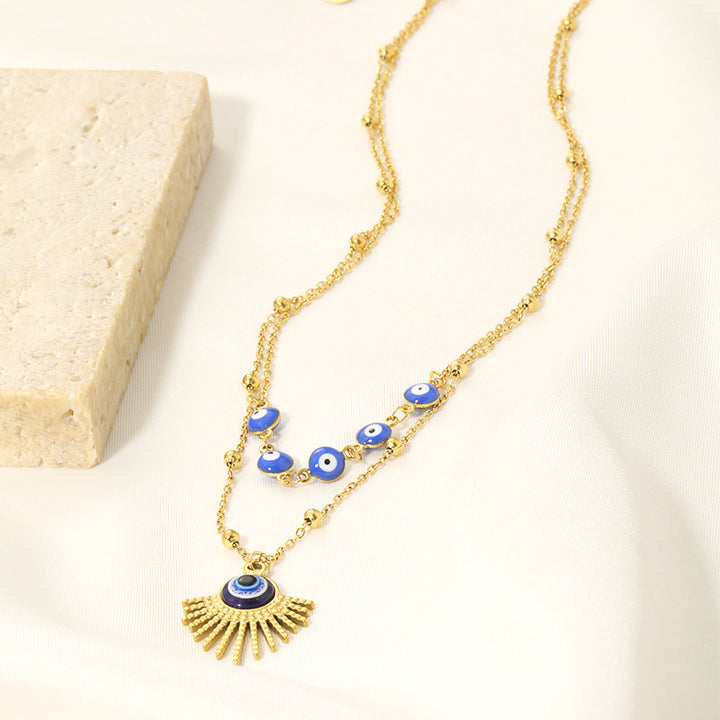 Collier double couche contre le mauvais œil à colle bleue Olivenorma 