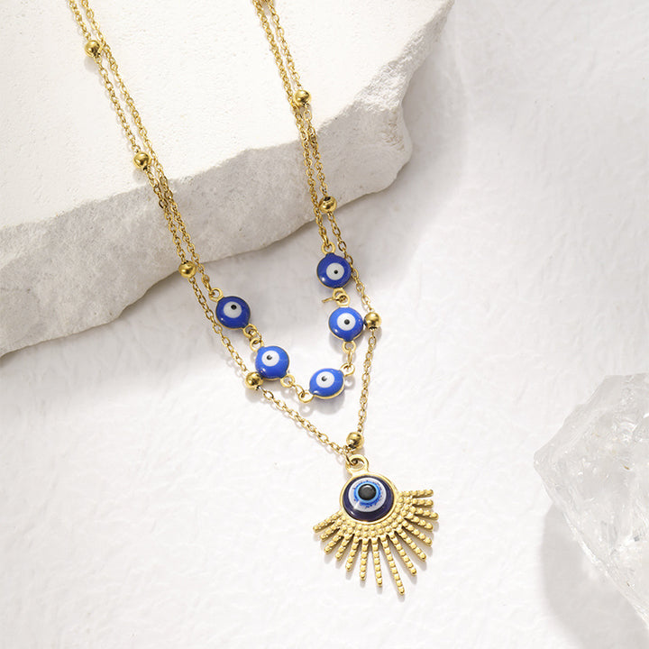 Collier double couche contre le mauvais œil à colle bleue Olivenorma 