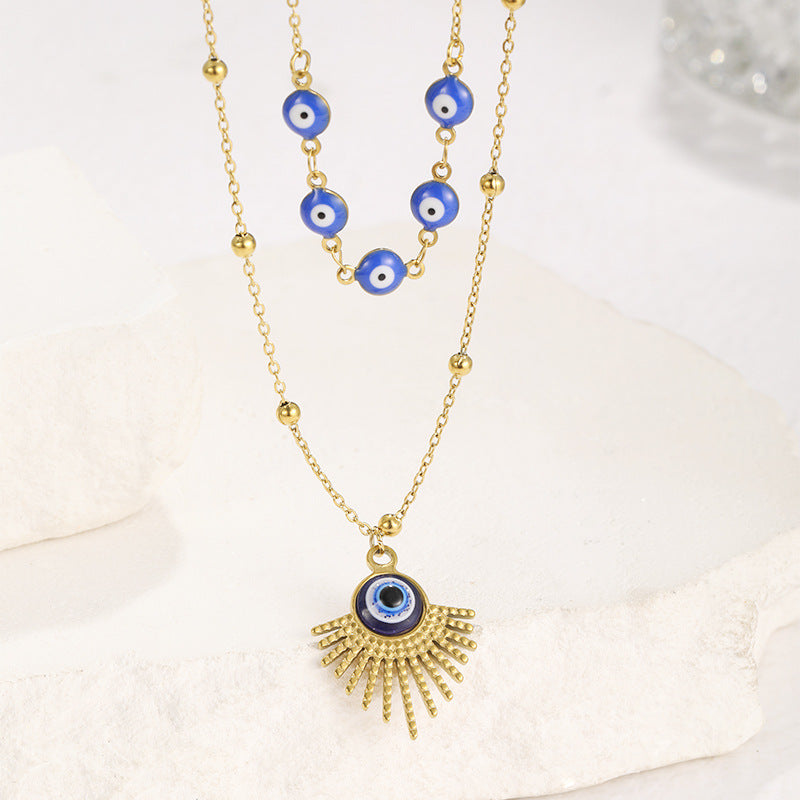 Collier double couche contre le mauvais œil à colle bleue Olivenorma 