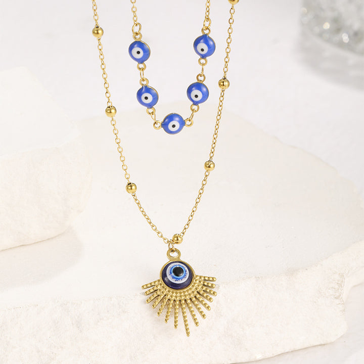 Collier double couche contre le mauvais œil à colle bleue Olivenorma 